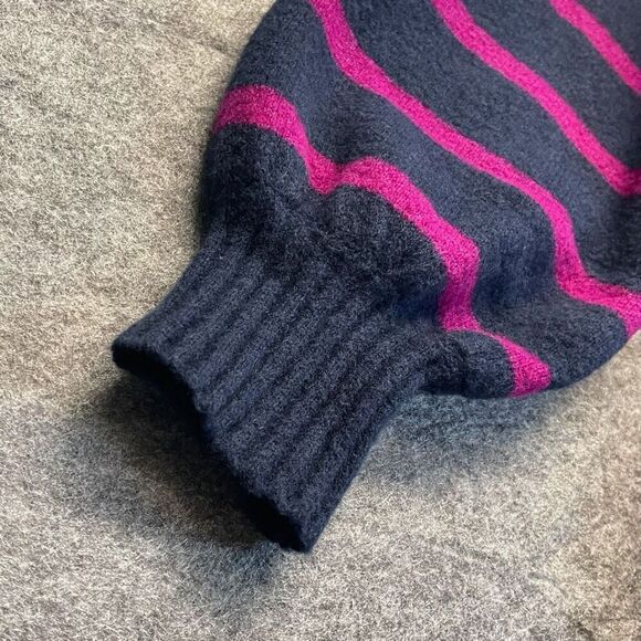 LOFT Long Cardigan Sweater Dress Women's Large Pink Navy Striped Knit Button Up - Picture 8 of 16